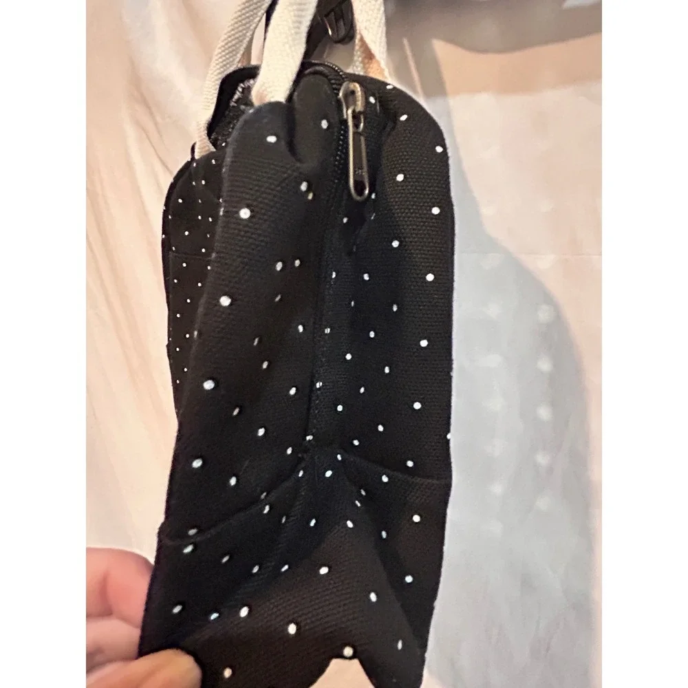 Black White Polka‎ Dot Insulated Lunch Bag Cooler Bag Zipper Top Handles